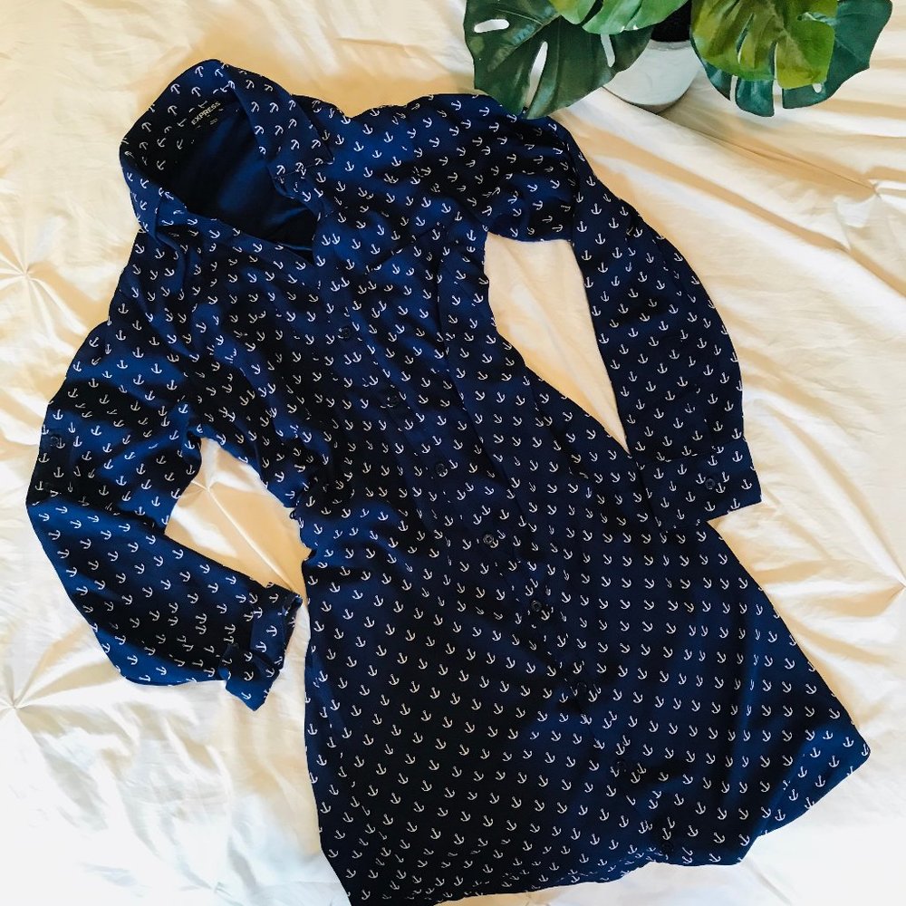 Blue Anchor Button Up Dress